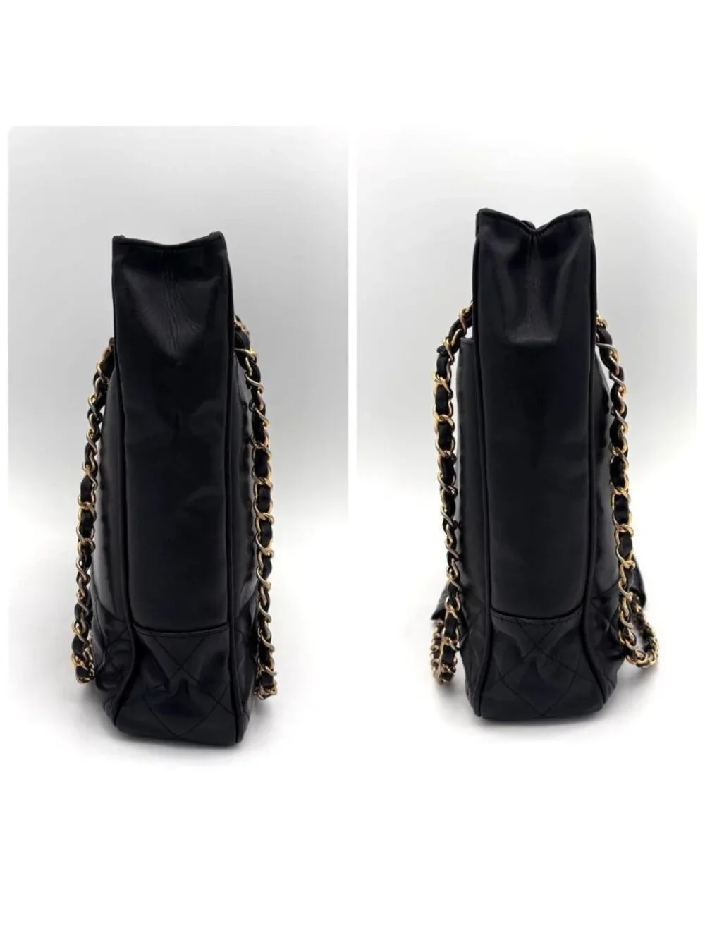Chanel Quilted Lambskin Chain Shoulder Bag Black Gold